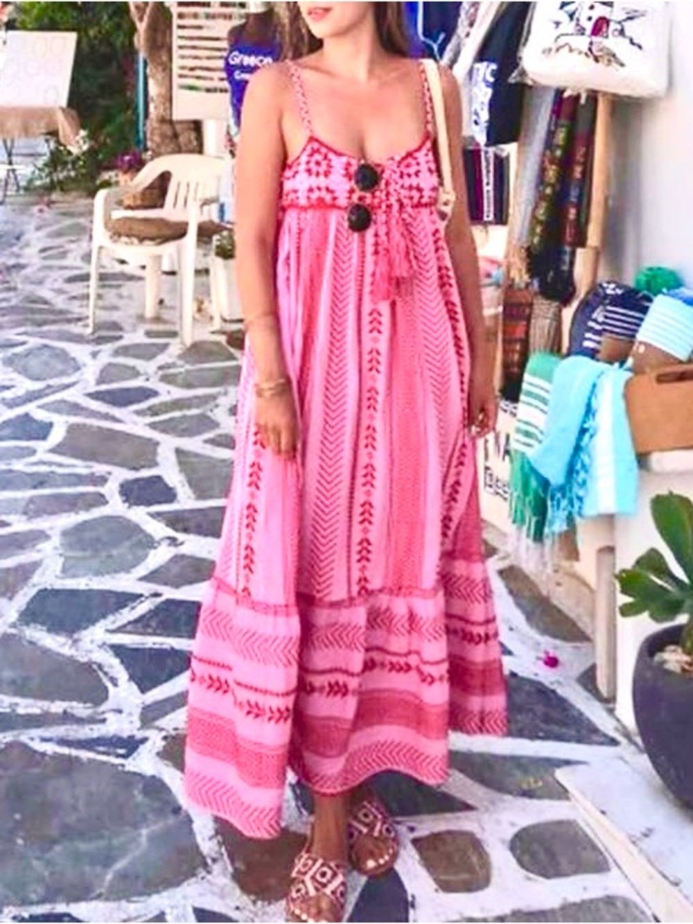Boutique! Sleeveless Pink & Red Patterned Maxi Dress - Picture 8 of 11